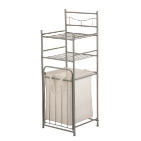 2-Shelf Steel Storage Shelf Unit with Hamper, Silver, Holds up to 20 lb Capacity