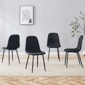 Luxury Simple Chair - Set Of 4 BLACK Linen-Cotton Material High Resilience Dining Chair With Metal Black Leg.Integral Metal Leg Architecture,Suit (Color: Black)